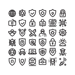 Security Icons Set - Vector Illustrations of Secure Connection, Firewall, and Encrypted Data - Minimallest Security and Privacy Logo Black and White
