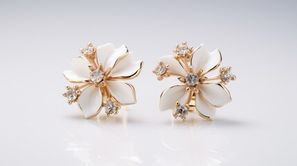 a delicate floral earrings, emphasizing their intricate craftsmanship and feminine appeal, perfectly isolated on a spotless white surface.