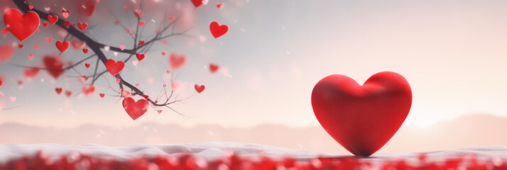 Obraz premium Red heart on aesthetic valentines scenery background