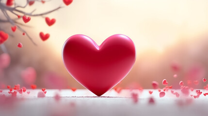 Red heart on aesthetic valentines scenery background