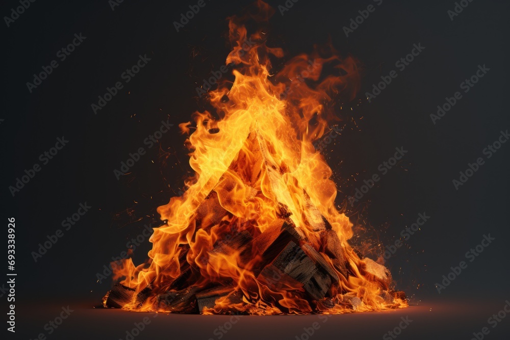 Poster a striking image of a pile of books engulfed in flames against a black backdrop. ideal for conveying