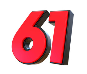 3D Red Number 61