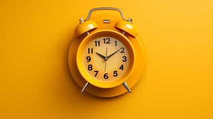 3d rendering of yellow alarm clock on yellow background. Time concept - obrazy, fototapety, plakaty