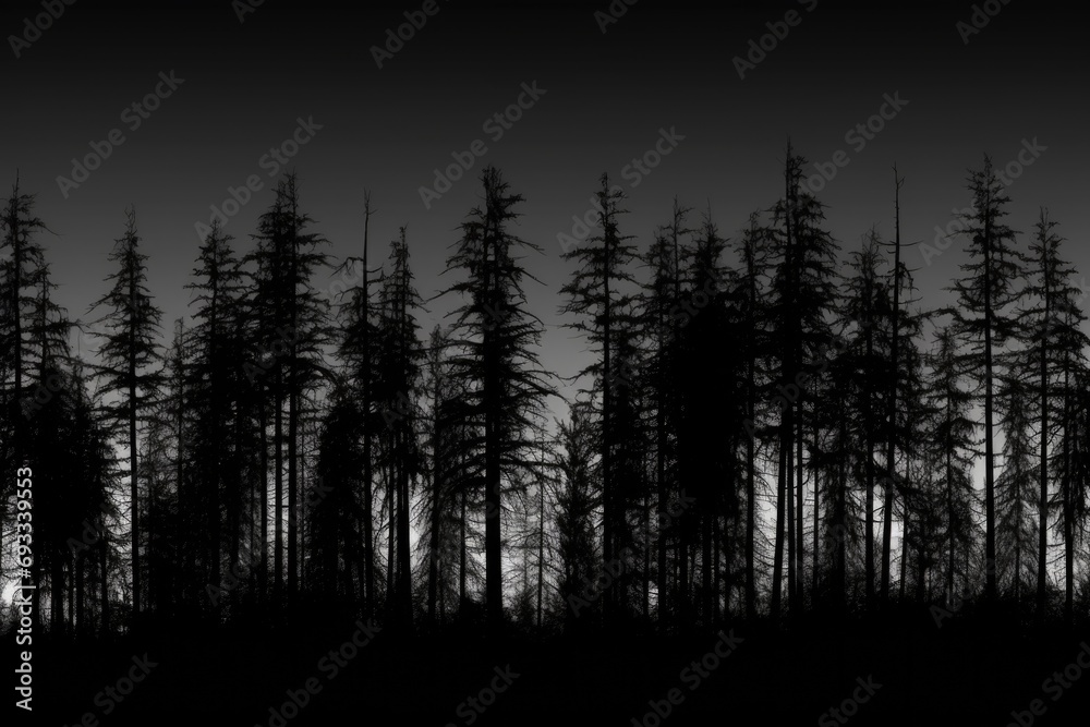 Poster a black and white photo showcasing a forest. suitable for various uses