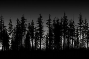 A black and white photo showcasing a forest. Suitable for various uses