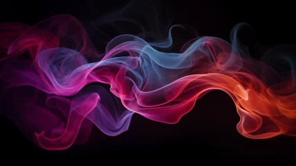 Zelfklevend Fotobehang Wisps of vividly colored smoke gracefully rising and blending into abstract patterns, casting a spell of enchantment on the velvety black background. © Image Studio