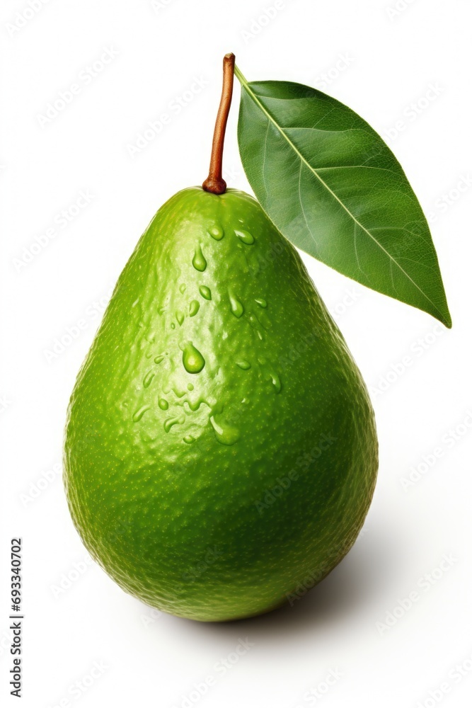 Poster A green pear with a leaf on top. Suitable for various design projects