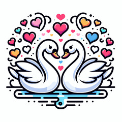 two swans on the lake with hearts for Valentine´s Day