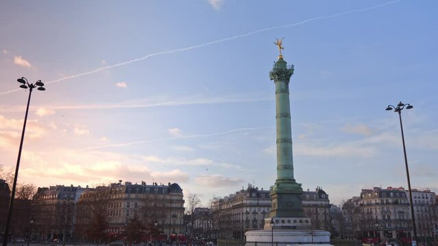 July Column on Place de la Bastille at Dusk in Paris, France