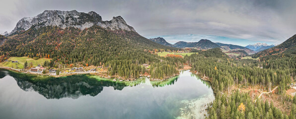 Bavarian panorama view from Top to the crystal clear Berchtesgaden Hintersee