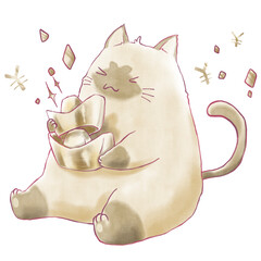 Luna New Year Lovely Chinese cat hold Chinese gold