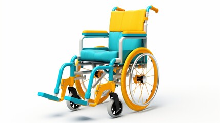 a customized wheelchair, showcasing its vibrant color and adjustable features, perfectly isolated on a spotless white background.