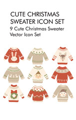 Cute christmas sweater vector icon set