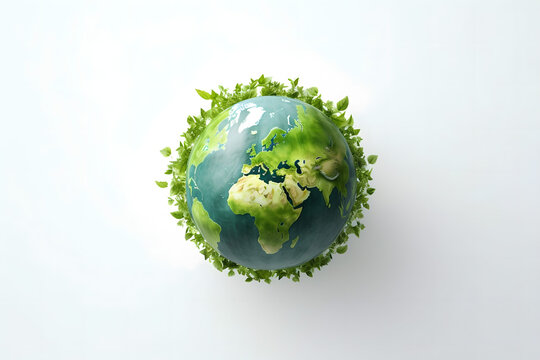 green leaf background, green planet earth, renewable energy light bulb with green energy, Earth Day or environment protection Hands protect forests that grow on the ground and help save the world, sol - Powered by Adobe