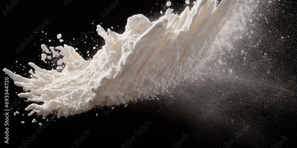 Poster A dynamic image capturing a large amount of white powder flying through the air.