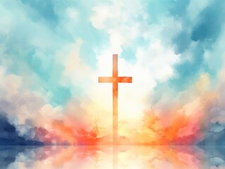 Cross in the sky with clouds. illustration for your design. Generative AI