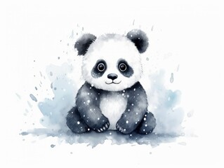 Cute panda sitting on white background. Watercolor illustration. Generative AI