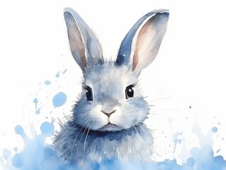 Rabbit watercolor vector illustration. Hand drawn portrait of a rabbit. Generative AI