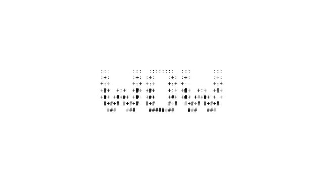 Wow ascii animation on white background. Ascii art code symbols with shining and glittering sparkles effect backdrop. Attractive attention promo.