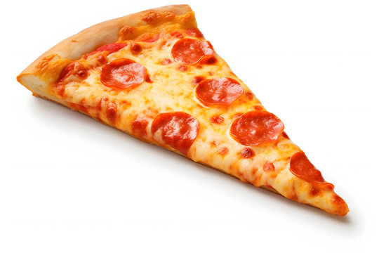 Slice of fresh and delicious pizza isolated on a white background
