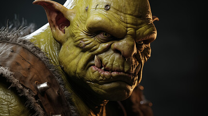A detailed close-up of a grumpy orc.