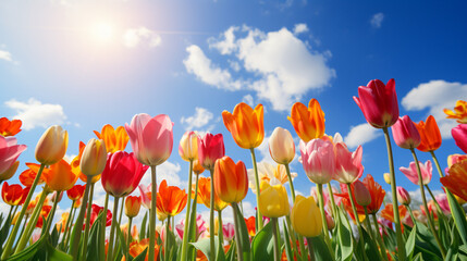 Colorful tulips in full bloom with beautiful colors