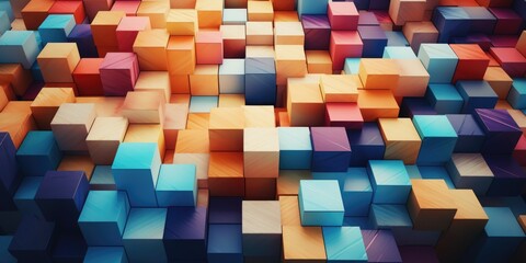 Colorful cubes arranged in a room. Can be used for interior design, education, or creative concepts