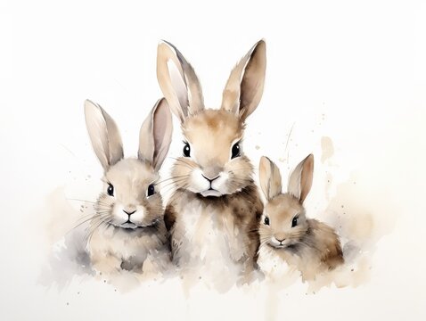 Rabbits isolated on white background. Watercolor illustration for your design Generative AI