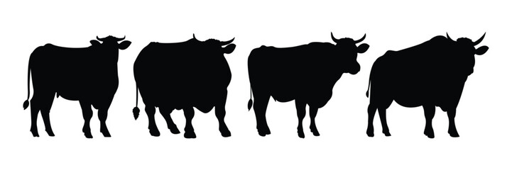 set of silhouette of a cow
