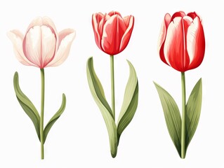 Tulip flower set. illustration isolated on white background. Generative AI