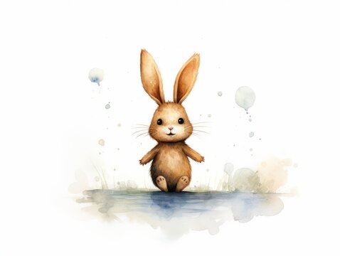 Watercolor easter bunny. Hand drawn illustration isolated on white background Generative AI