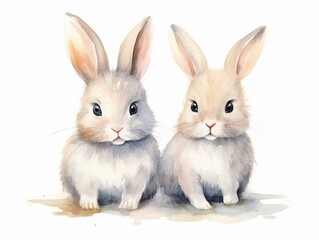 Rabbits. Hand drawn watercolor illustration isolated on white background Generative AI