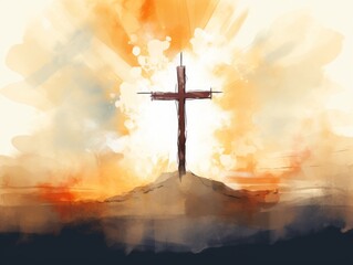 Crucifixion of Jesus Christ in the desert. illustration. Generative AI