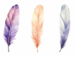 Watercolor feathers set. Hand drawn illustration isolated on white background. Generative AI