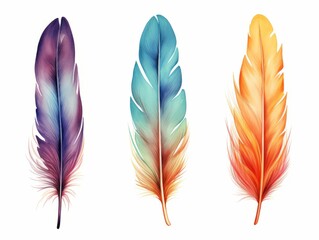 set of colorful feathers isolated on white background. vector illustration eps 10 Generative AI