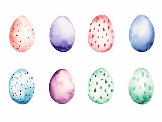 Set of watercolor painted Easter eggs. Hand drawn vector illustration. Generative AI