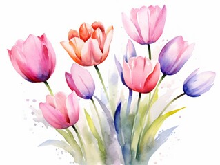 Obraz na płótnie Canvas Tulips. Hand drawn watercolor illustration isolated on white background Generative AI