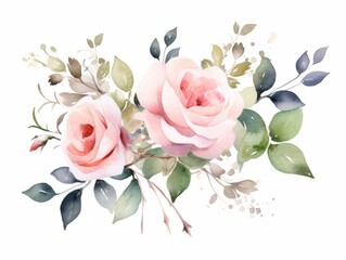 Watercolor bouquet of roses. Hand painted illustration isolated on white background Generative AI