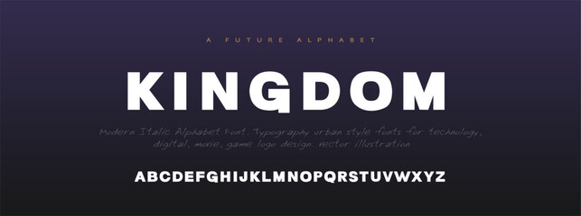 Kingdom Abstract Quality font alphabet. Minimal modern urban fonts for logo, brand etc. Typography typeface with small and capital alphabet and number. vector illustration