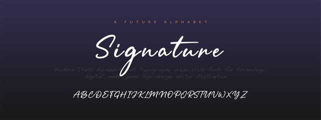 Signature , abstract technology alphabet tech font. digital space typography vector illustration design