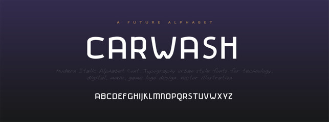 Carwash Modern minimal abstract alphabet fonts. Typography technology, electronic, movie, digital, music, future, logo creative font. vector illustration