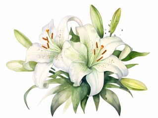 Beautiful vector image with a bouquet of white lilies on a white background Generative AI