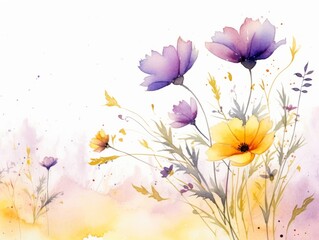 Obraz na płótnie Canvas Watercolor floral background with poppies and wildflowers. Generative AI