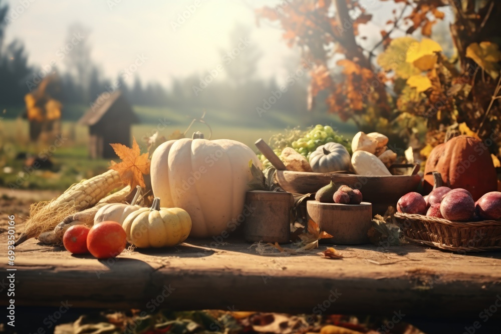 Poster a variety of fruits and vegetables are displayed on a table. this image can be used for healthy eati