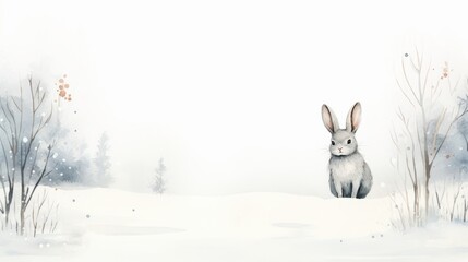 Fototapeta premium Rabbit in winter forest. Watercolor hand drawn illustration on white background Generative AI