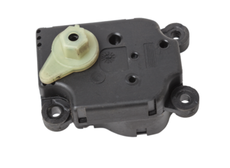 Heater flap motor - spare part and element of car air conditioning system for directing air into the car interior on white isolated background. Auto service industry. Spare parts catalog.