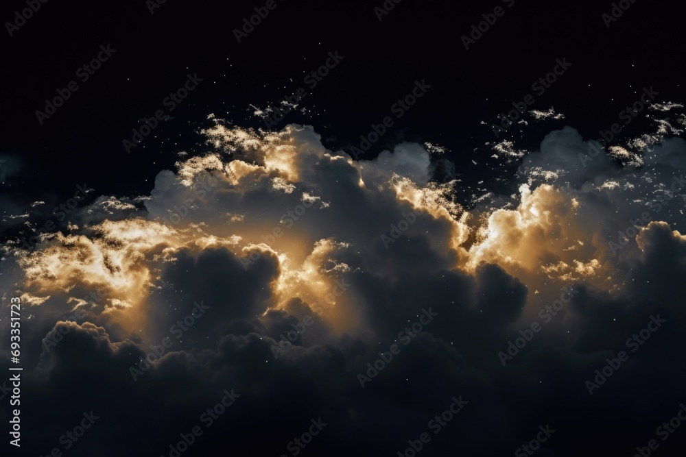 Poster Sun shining through dark clouds, creating a striking contrast. Perfect for adding drama to any project