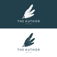 Feather Silhouette Logo, Author Design Luxury Simple Elegant Vector Illustration Template