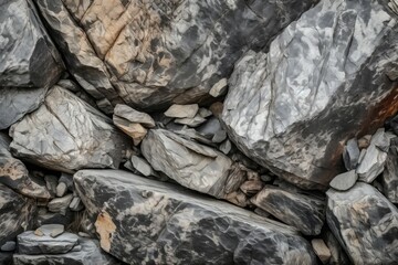 Stone grey cracked texture. Rocky grungy structure with deteriorated rocks. Generate ai