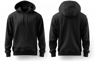 Fotobehang Blank black hoodie in front and back view, mockup, white background, Generative AI © salahchoayb
